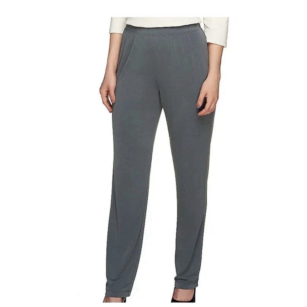 Susan Graver Essentials Size Large Sleek Grey Liquid Knit Straight Leg Pants